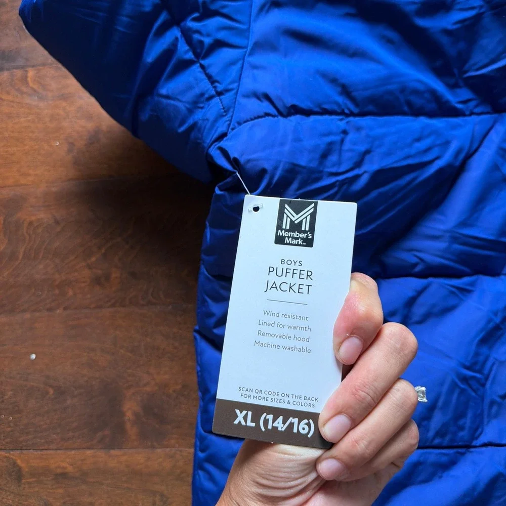 Members Mark Boys Blue Puffer Jacket Removable Hood Sherpa Lined XL 14/16 NEW